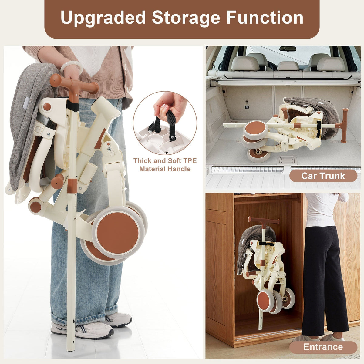 7-in-1 Folding Toddler Tricycle — Ivory & Brown - view 4