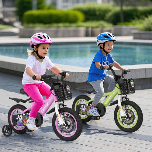 Adjustable Kids' Bike with Training Wheels — Green - view 2