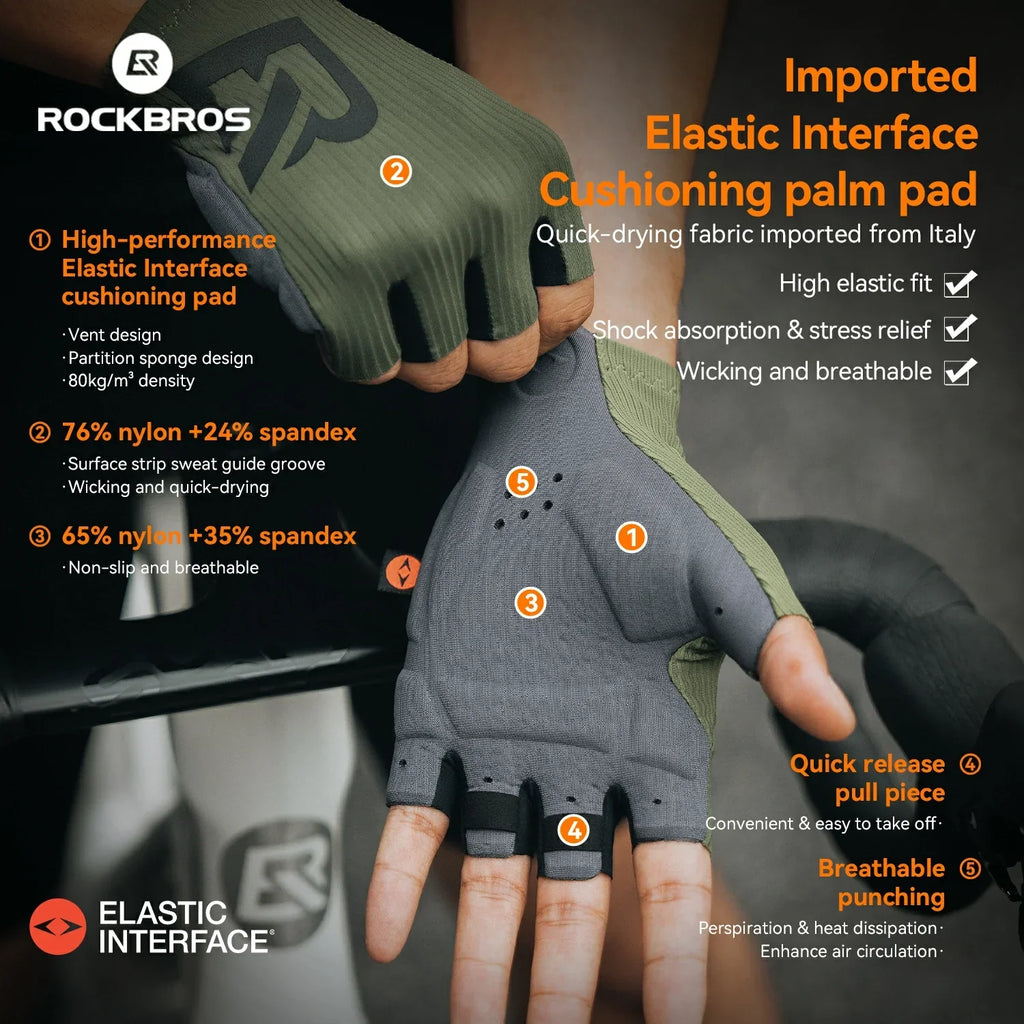 ROCKBROS Elastic Interface Half-Finger Cycling Gloves