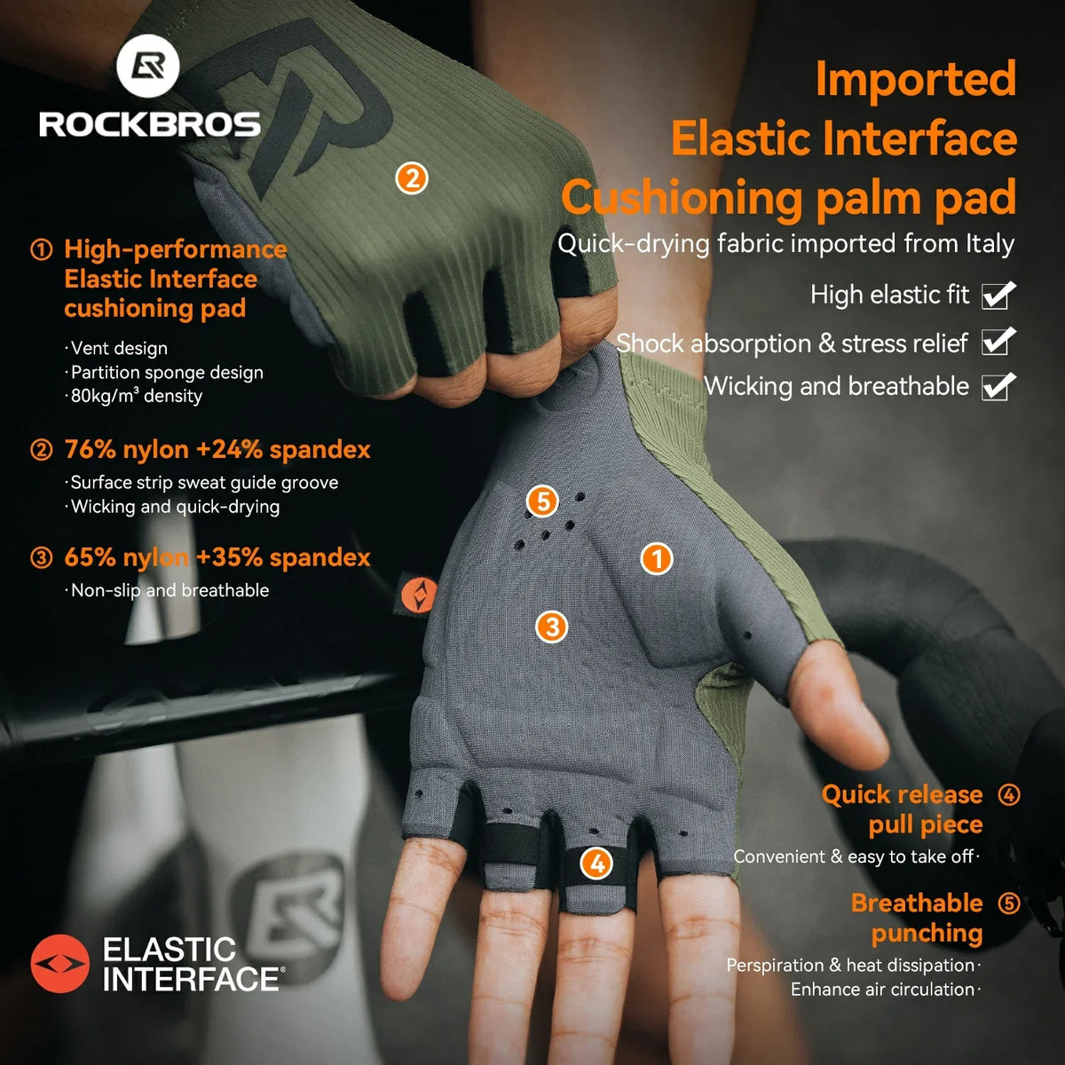 ROCKBROS Elastic Interface Half-Finger Cycling Gloves