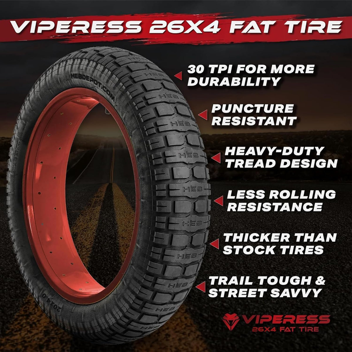 HEB Viperess Fat Tire SET of 2 Tires - 20" x 4" (Tubes Not Included) - view 2