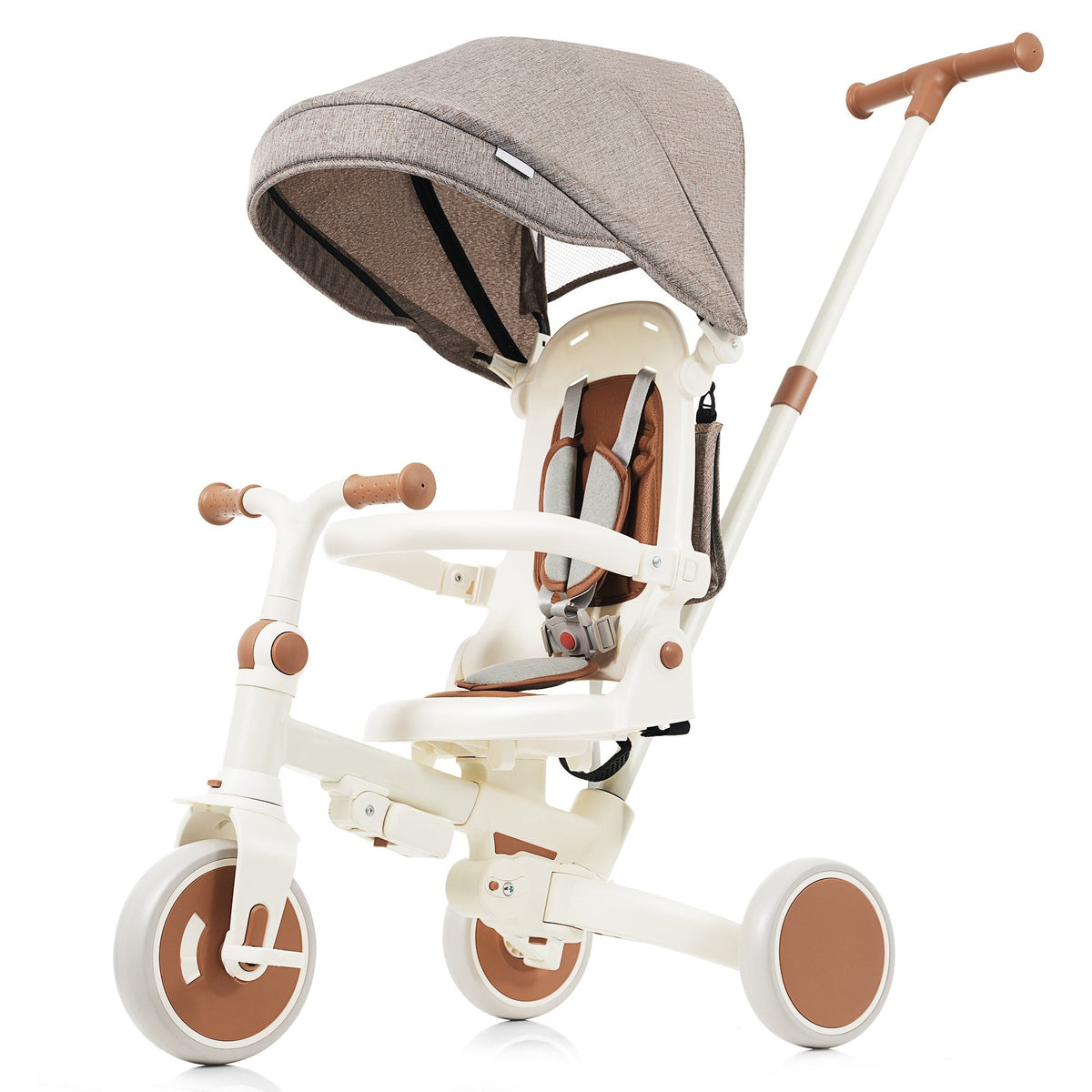 7-in-1 Folding Toddler Tricycle — Ivory & Brown