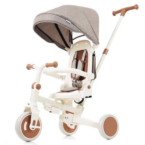 7-in-1 Folding Toddler Tricycle — Ivory & Brown