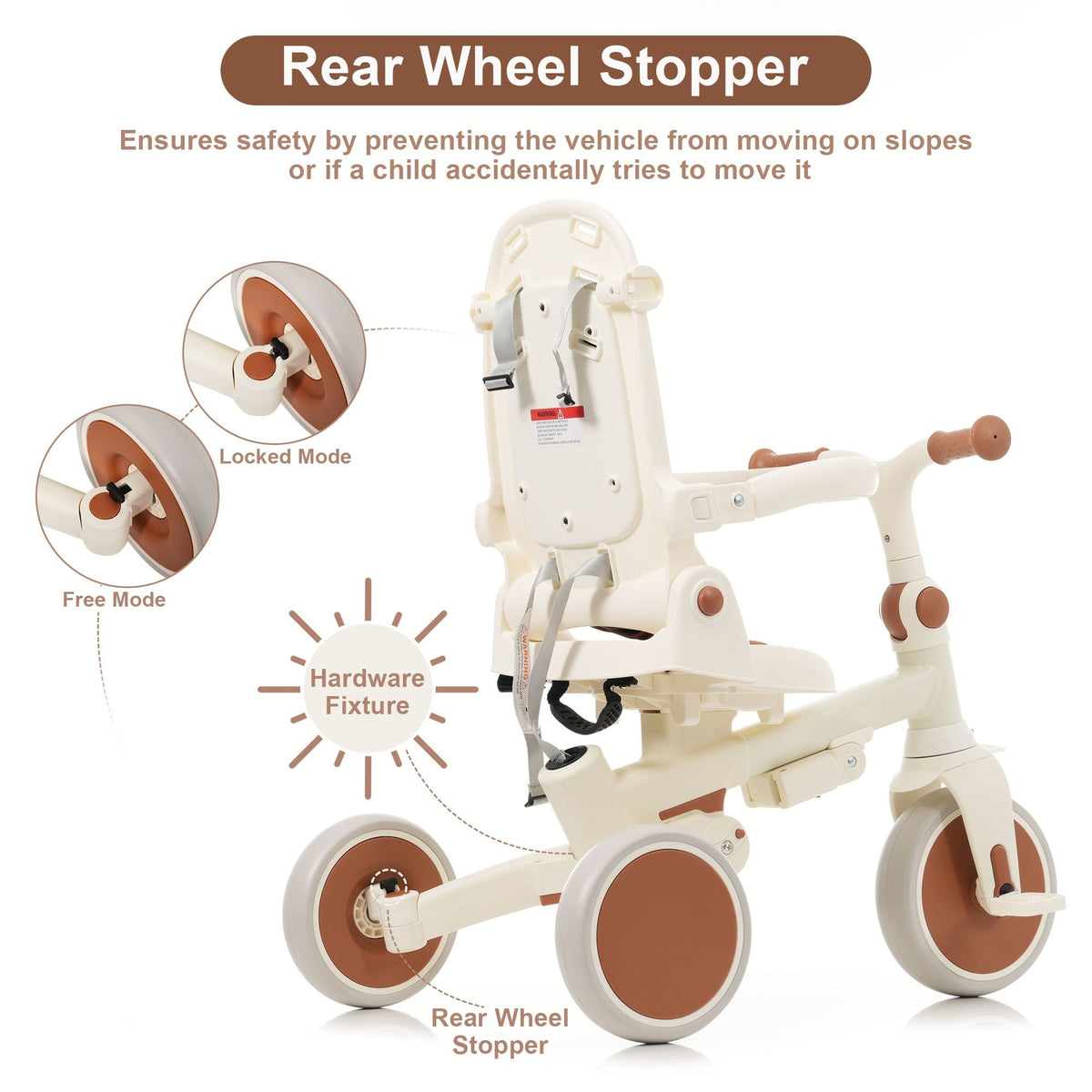 7-in-1 Folding Toddler Tricycle — Ivory & Brown - view 5
