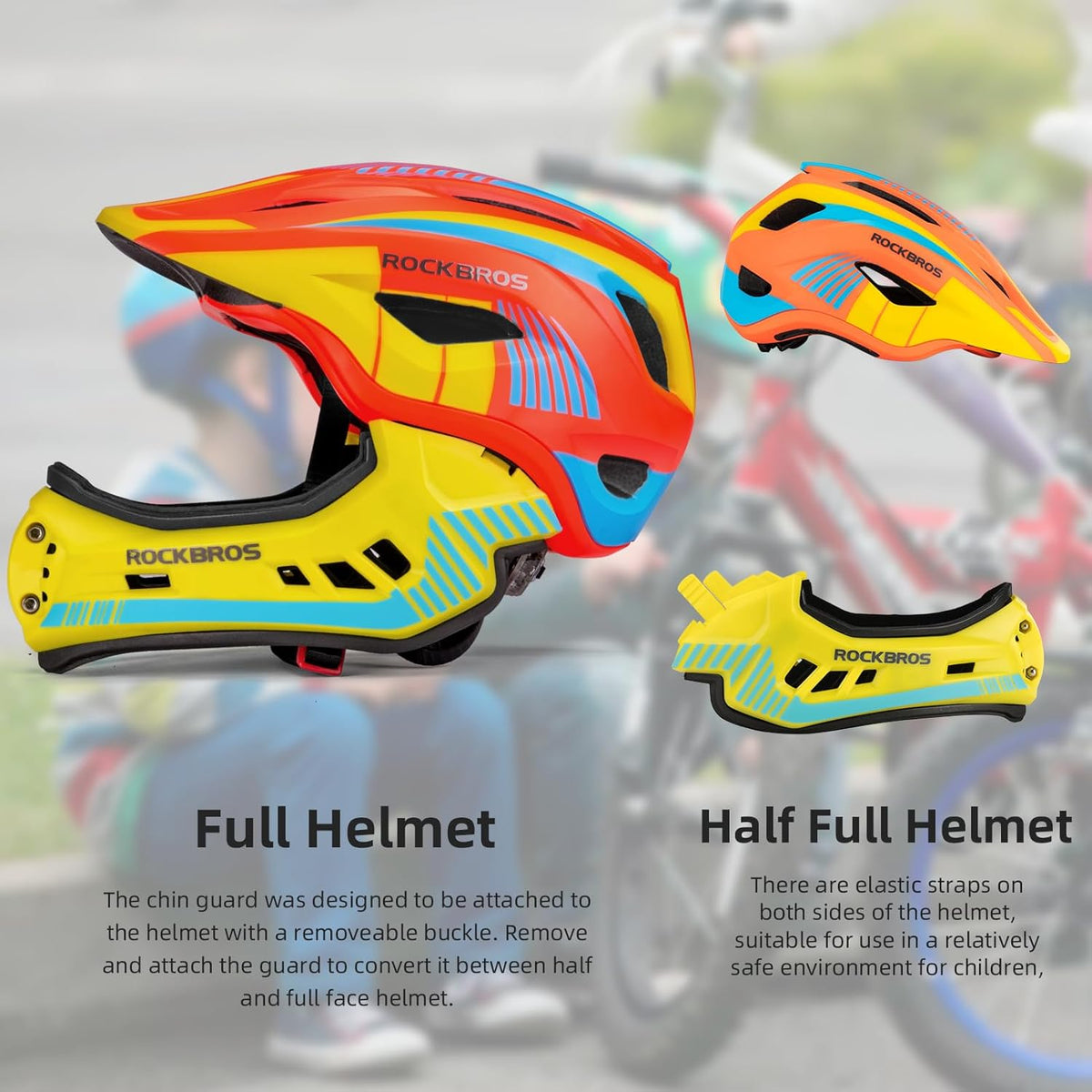 ROCKBROS Kids' Detachable Full-Face Bike Helmet