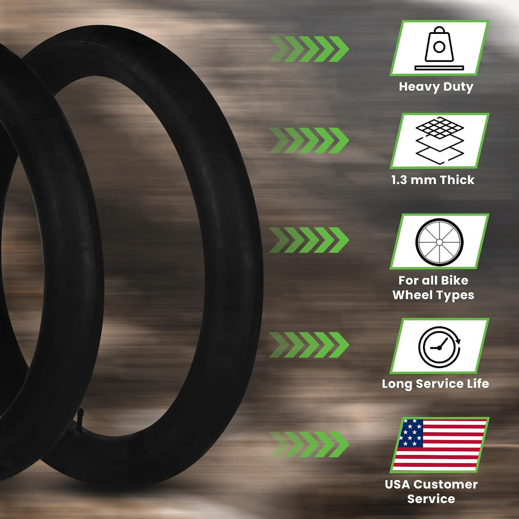 HEB 26" Bike Inner Tubes 26 x 1.75, 1.95, 2.10, 2.125 – Butyl Rubber Bicycle Tubes with Schrader Valve – Compatible with Cruiser, Mountain, City & Kids Bikes – Set of 2 - view 2