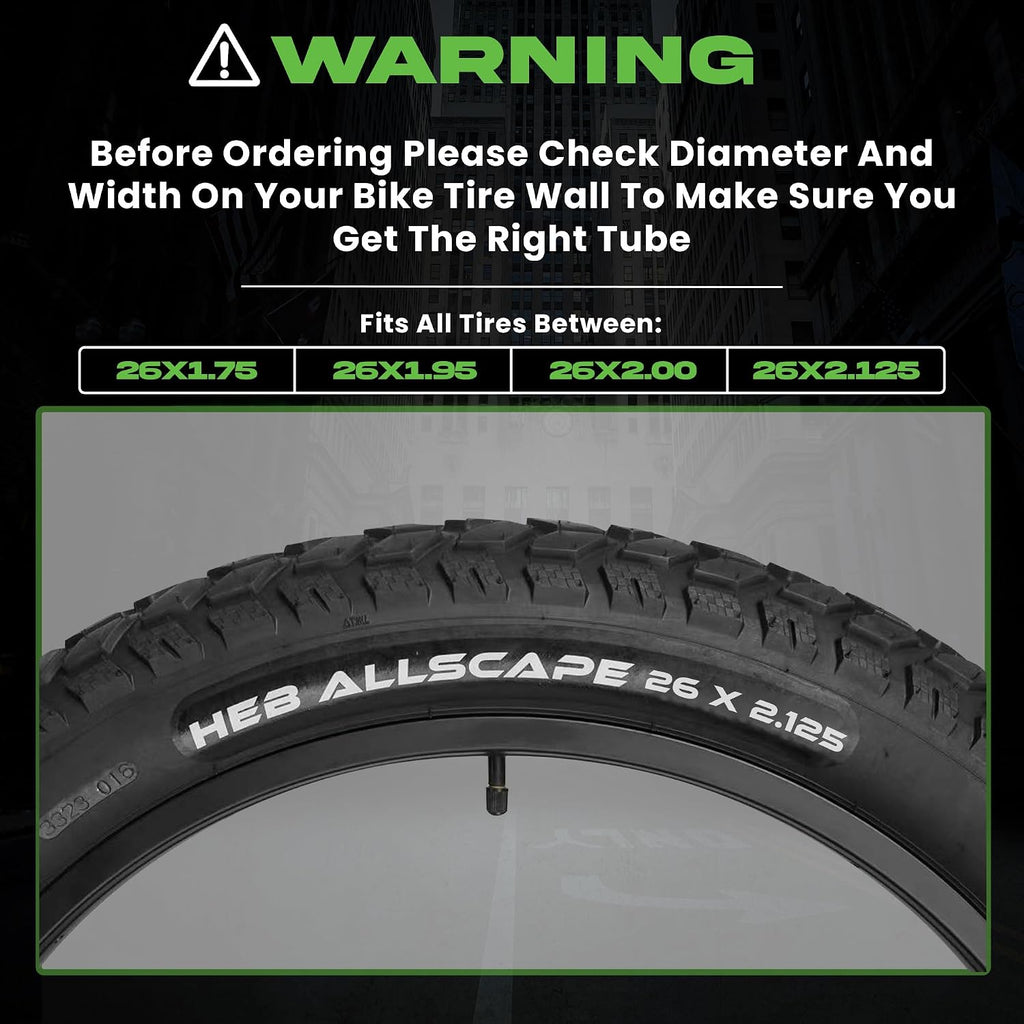 HEB 26" Bike Inner Tubes 26 x 1.75, 1.95, 2.10, 2.125 – Butyl Rubber Bicycle Tubes with Schrader Valve – Compatible with Cruiser, Mountain, City & Kids Bikes – Set of 2 - view 4