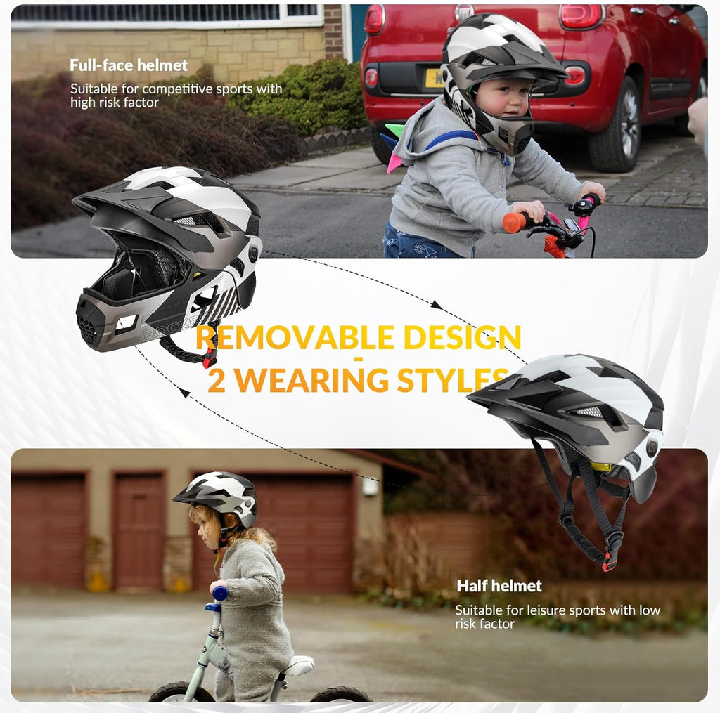 ROCKBROS Kids' Full-Face Bike Helmet with Detachable Chin Guard