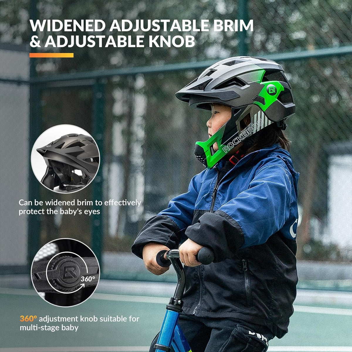 ROCKBROS Kids' Full-Face Bike Helmet with Detachable Chin Guard