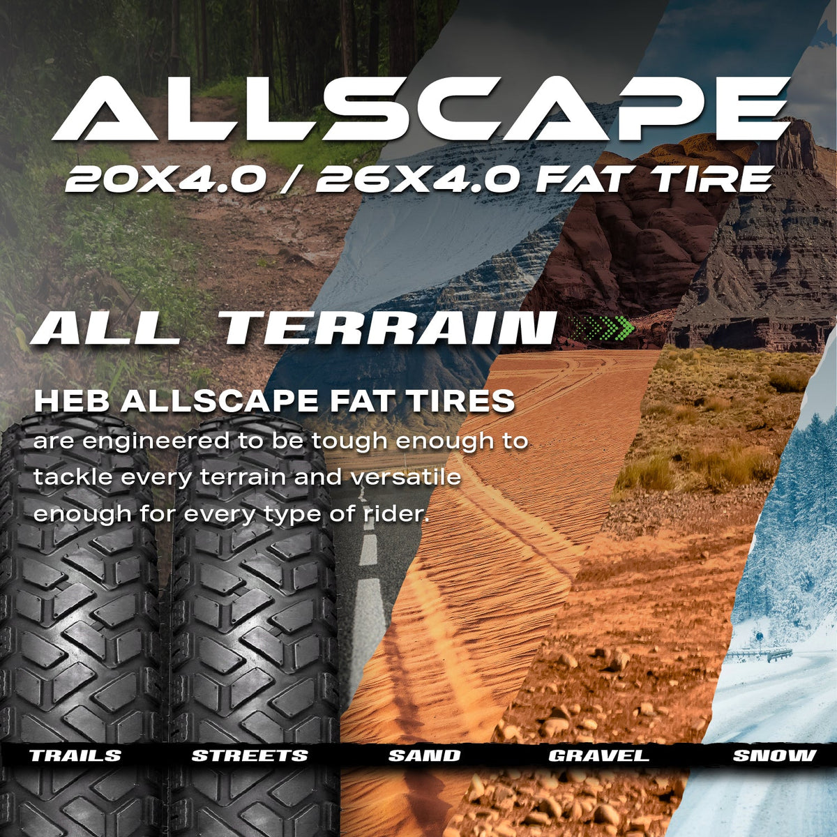 HEB ALLSCAPE Fat Tires - 26"x 4.0" (SET OF 4 Tires) Tubes Not Included. - view 3