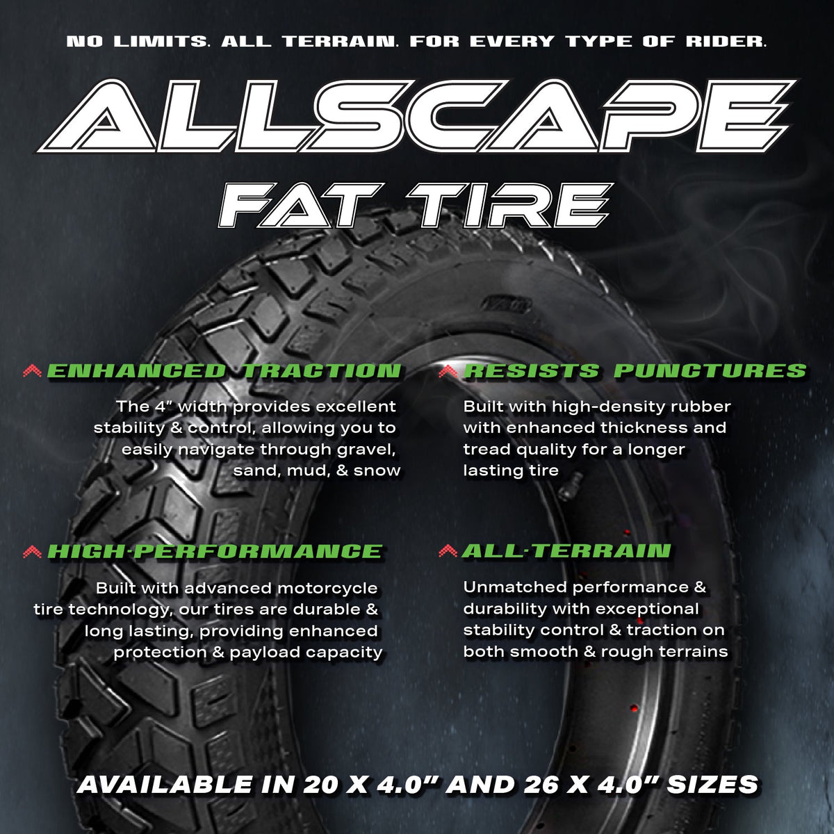 HEB ALLSCAPE Fat Tires - 20"x 4.0" (SET OF 4 Tires) Tubes Not Included. - view 4