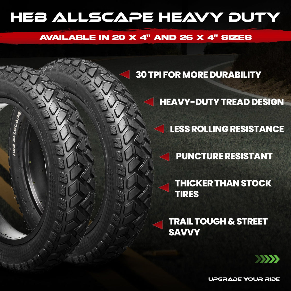 HEB ALLSCAPE Fat Tires 20" x 3.0" - Set of 2 Tires, Tubes Not Included - view 5