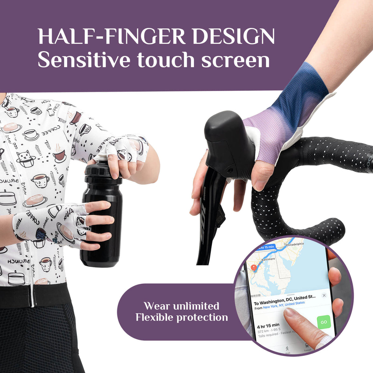 ROCKBROS Women's Padded Half-Finger Cycling Gloves