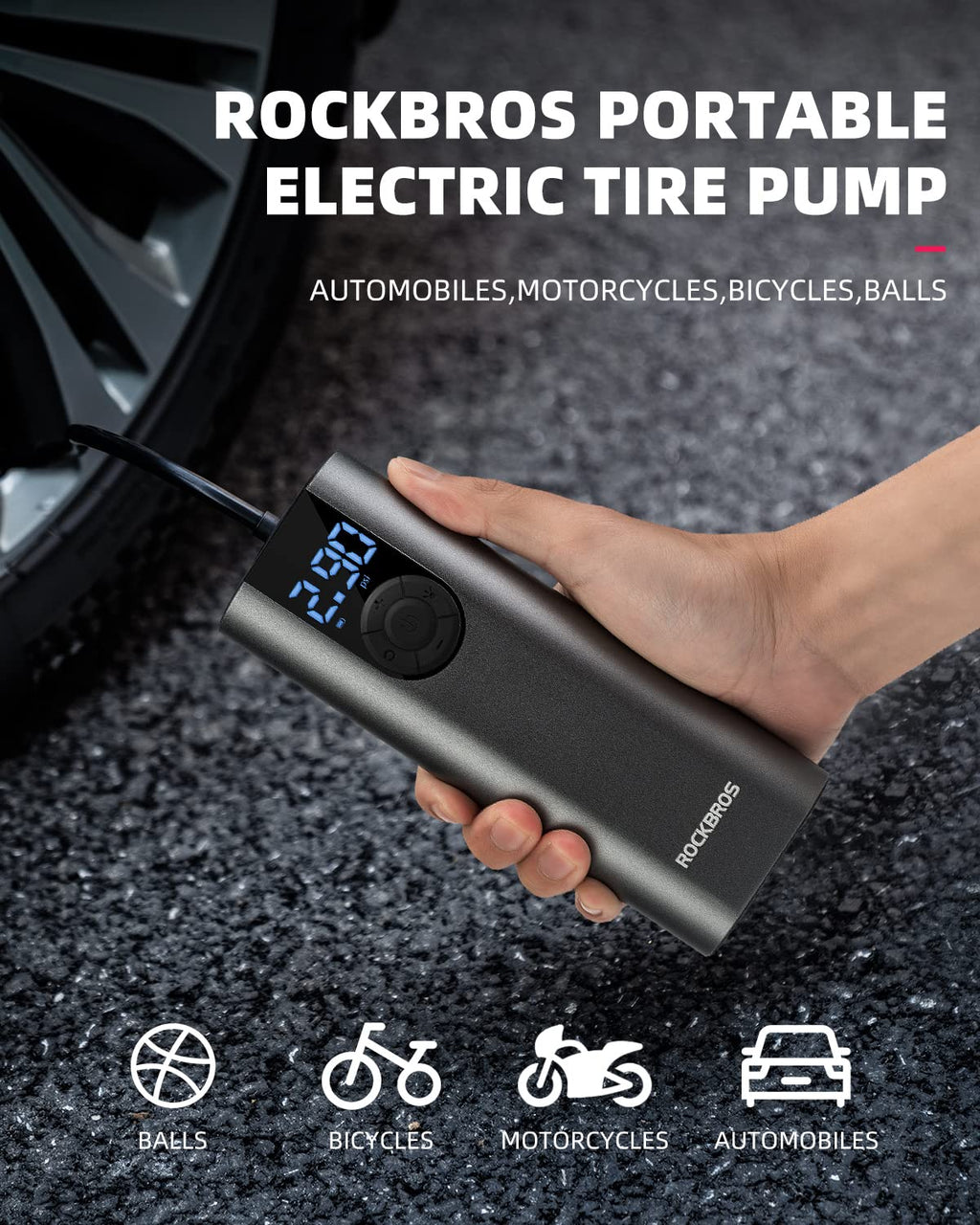 ROCKBROS A8 Electric Bike Pump – 150 PSI