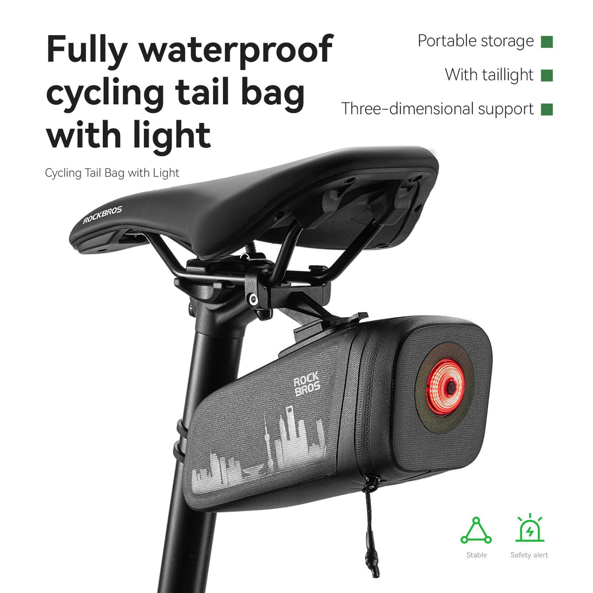 ROCKBROS Waterproof Saddle Bag with Brake-Sensing Tail Light