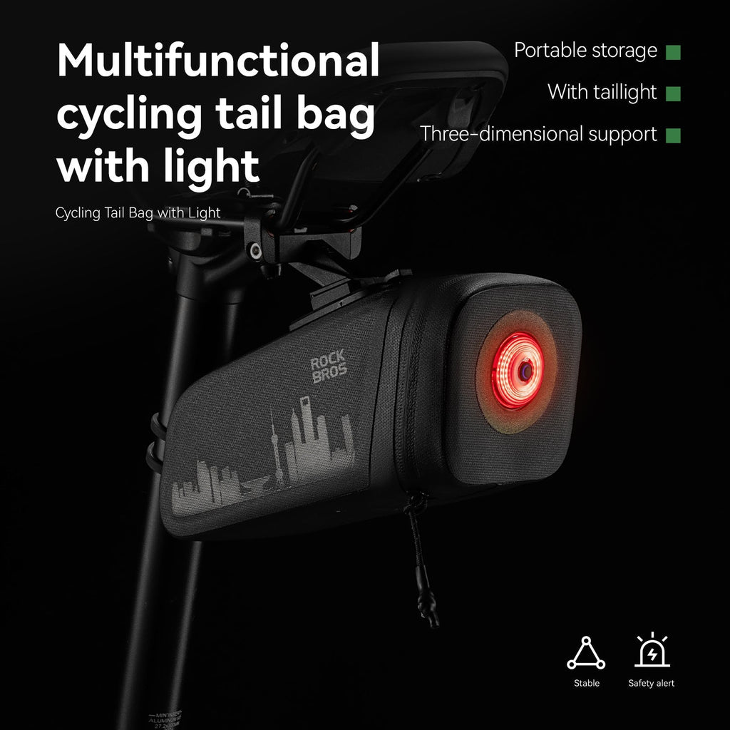 ROCKBROS Waterproof Saddle Bag with Brake-Sensing Tail Light